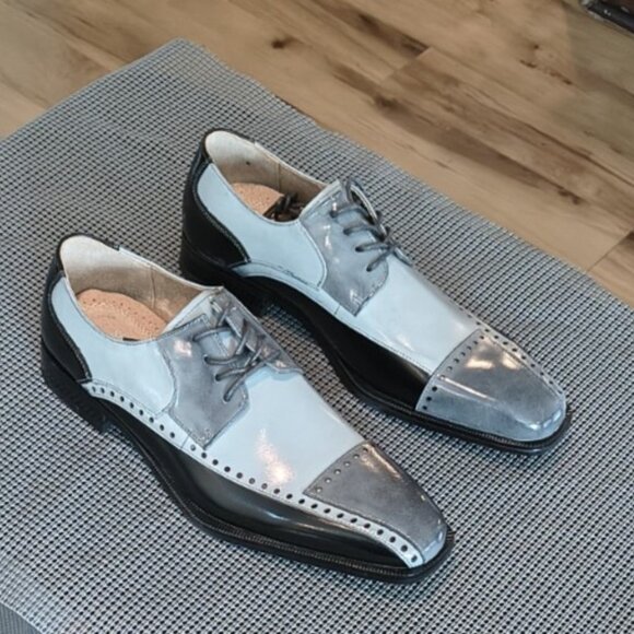 Stacy Adams Shoes Plaza Modified Cap Toe Oxford Black/Gray Size 9.5 - Picture 4 of 10